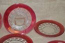 (#11) Tiffin KINGS CROWN Ruby Red Flash Thumbprint 8.5' Salad Dessert Lunch Plates - 8 Of Them - 3 Not Perfect