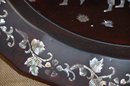 (#3) Vintage Japanese Black Lacquered Oval Tray Inlay Mother Of Pearl  26x20