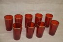 (#12) Red Ruby 5'H Drinking Glasses Gold Rim (so Gold Missing) Set Of 9