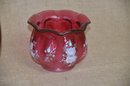 (#13) Ruby Red Tall Vase 9' Height , Hand Painted Cranberry Votive Candle Holder Multi Useful