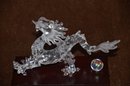 (#177) Swarovski Crystal Zodiac Dragon Figurine With Ball On Wood Base Stand