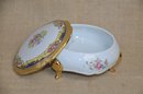 (#17) Vintage Porcelain Imperial Limoge Footed Covered Dish 22K Gold