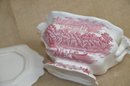 (#99) Vintage Cranberry Small Covered Soup Tureen 7.5' ~ Cranberry Floral Creamer Pitcher Bamboo Handle 5'