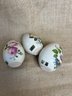 (#30) Set Of 3 Porcelain EGGZAKLY Hand Crafted Hand Painted Floral Design Eggs 3.5'