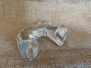 (#37) Glass Elephant Bookend Trunk Up - Chip On Foot