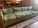9) Vintage Low Profile Sofa Down Cushions Green & White Plaid Fabric