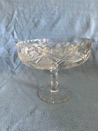 (#61) Vintage Heavy Clear Cut Crystal Pedestal Compote Bowl Centerpiece 8' Dia. 7'H
