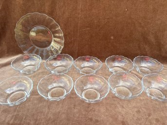(#192) Glcoloc France Glass Dessert Bowls 5' With 9' Serving Platter