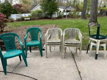 Outdoor Resin Chairs And Side Tables - Needs Power Washing