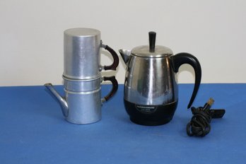 (#333) Farberware Superfast Electric Coffee Pot Pat. No. & Vtg. Aluminum Expresso Maker  Made In Italy