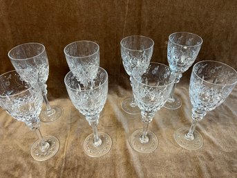 (#55) Vintage Quality Crystal Etched Stem RED WINE Glasses Set Of 8