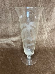 (#108) Glass Vase Etched Palm Tree 10'