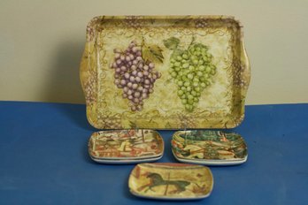 (#360) Plastic Wear /5- Mebel (made In Italy Scenic Trays) 5 .5' X 5.5' & 1 Grape Pattern Rectangle Tray-italy