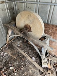Vintage Grafton Grinding Stone Sharpening Wheel Pedal Wood Rot Away