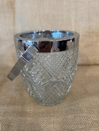 (#27) Glass Ice Bucket With Silver Plastic Trim 5'H