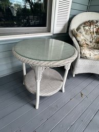 Wicker Arm Chair Rocker And End Table Glass Top Protection Metal Legs