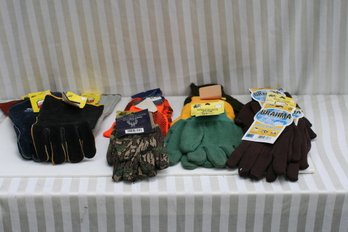 (329) Lot Of 10 Pair Of Men's Work Gloves: Brands: Brahma, & Additional 4 Singular ' Fire'  Gloves Sewn With K