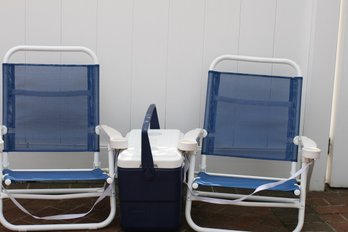 (#2)  2 Folding Beach Chairs & Coleman Cooler.