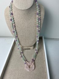 (#454) Pastel Glass Bead Necklace Hangs 18' Long