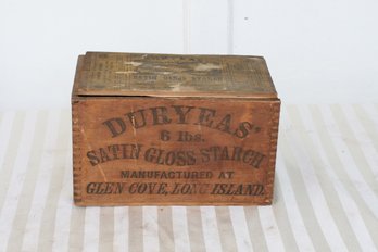 (220) Antique 'Duryeas' Advertising Wood Box: Stain Gloss Starch Manufactured- Glen Cove NY