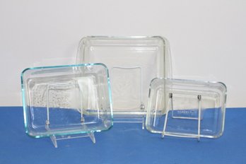 (#307) 3 Clear Glass Ovenware Baking Dishes  (1) Pyrex See Description
