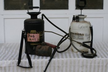 (251) Bug Sprayers: Black Metal -2 Gal, Vintage 'Zephyr' Bug Sprayer 2 Gal Round UPplastic Spryer Model 2602