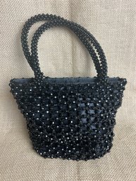 (#165BS) Black Evening Handbag Plastic Bead 7.5x7