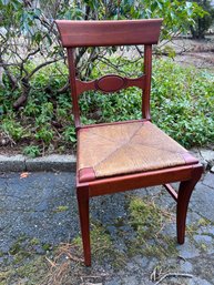 (#9) Antique Desk Side Accent Rattan Rush Seat Chair