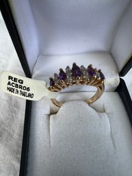 (#506) 14KT Gold Plated Two Tone Ring Gen Amethyst With CZ Made In Thailand Size 6