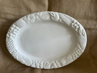 (#51) Large White Oval Serving Platter 19' Oval Fruit Rim Detail