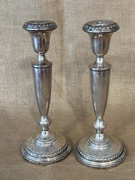 (#4) Antique Candle Stick Holders Weighted Sterling Silver 9.5'h