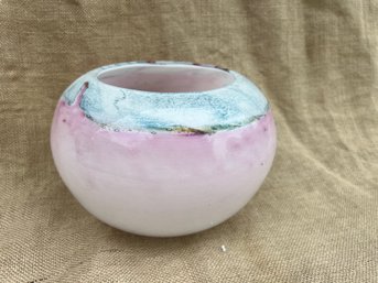 (#30) Hand Crafted Glass Round Bowl Vase Pink / Teal Canada