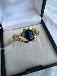 (#507) 14KT Two Tone Gold Plated Ring Faux Sapphire With CZ Made In Thailand Size 6