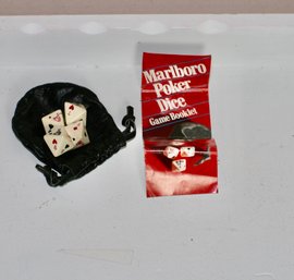 (#211) Vintage Marlboro Poker Dice Set In Leather Bag Diamond Shaped Die Card With Booklet
