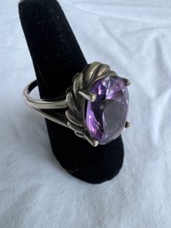(#445) Amethyst Silver Cocktail Statement Ring Stamped Posted