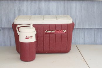(293)  Coleman Polylite 34 Cooler With Matching Water Jug