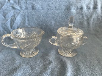 (#63) Vintage Glass Sugar Bowl And Creamer Pitcher Set