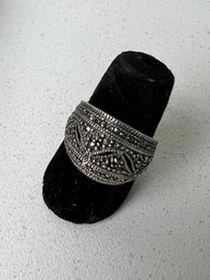 (#443) Vintage Marcasite Sterling Silver Cocktail Ring - Tested Sterling (not Stamped 925 )