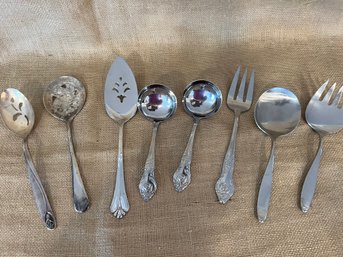 (#15) Assorted Lot Of 8 Stainless And Silver Plated Serving Pieces