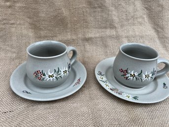 (#49) Austria Pottery Cup And Saucer ( 2 Sets)