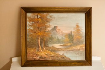 (#209) Framed Fall Mountain Creek Scene On Canvas Painted Print Signed
