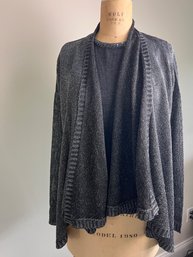 (#83DK) Women Dark Grey Wool/Acrylic Tank With Beading Size 8 & Black Silver Shimmer  Cardigan