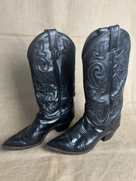 (#153BS) Justin Western Ladies Black Cowboy Boots Size 7 Hardly Worn