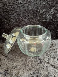 (#155) Glass Covered Pumpkin Shape Cookie Jar 7.5'
