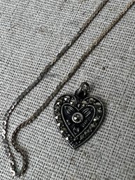 (#459) Sterling Heart Shape Pendant Charm With 15' Chain