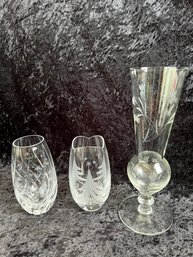 (#140) Glass Etched Cutouts 6' Bud Vases ~ Tall 10' Footed Etched Vase
