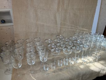 (#106) Vintage Crystal Wine Glasses Etched With Silver Rim