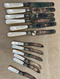 (#2) Vintage Harrison Bros & Howson Sheffield England STERLING MOTHER OF PEARL Handle KNIVE And BUTTER KNIVES