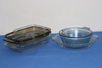 (#310) 6 Items:  Glass Loaf -casseroles /bowls/ Pie Dish -pyrex And Others