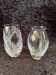(#141) Glass Etched Bud 5.5' Vases Lot Of 2